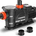 LEO 2HP In/Above Ground Pool Pump High Flow Powerful Self Priming Pool Pump, Single Speed 115V 6950GPH, Deep Black