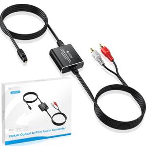 eSynic Portable Optical to RCA Adapter 7FT Long DAC Converter 192kHz/24bit Hi-Res Plug&Play Digital to Analog Audio Converter with Aluminum Shell for HDTV/Blu-ray/DVD[PCM Output Only - No Dolby]
