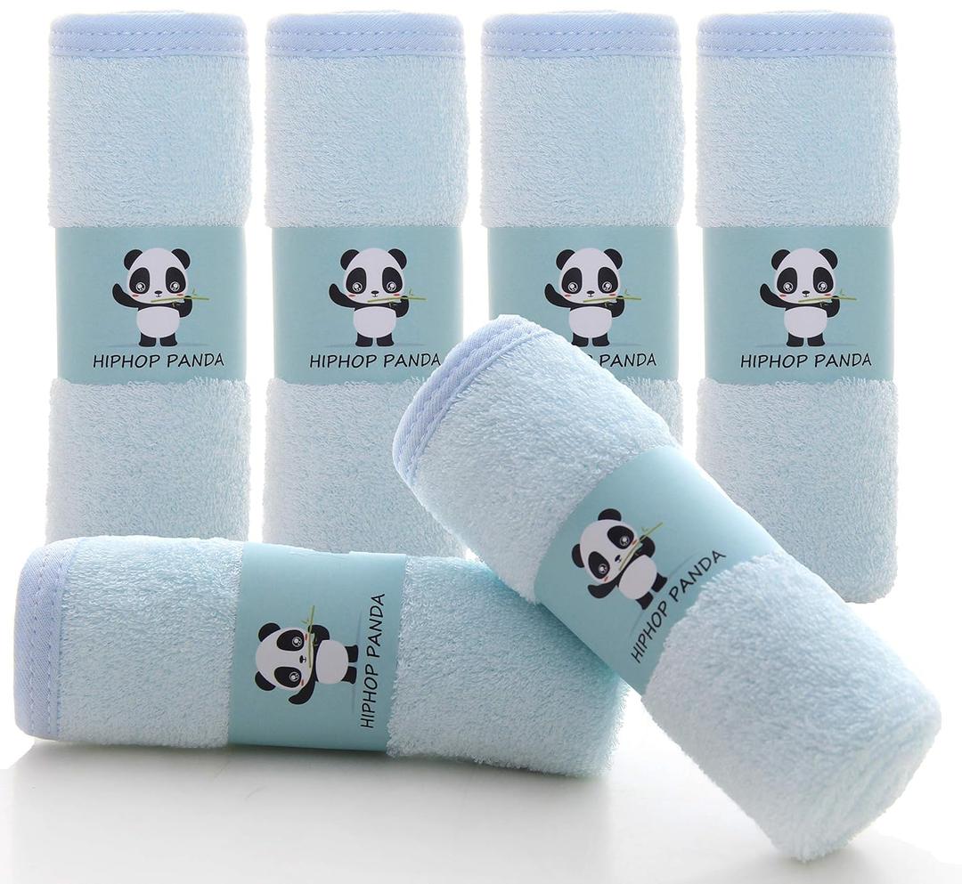 HIPHOP PANDA Baby Washcloths, Rayon Made from Bamboo - 2 Layer Ultra Soft Absorbent Newborn Bath Face Towel - Reusable Baby Wipes for Delicate Skin - Blue, 10x10 Inch (Pack of 6)
