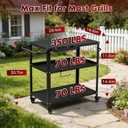 Grill Cart Table Indoor & Outdoor with 4 Lockable Casters, Hooks & Side Handle, Multifunctional Pizza Oven Stand for Patio Kitchen