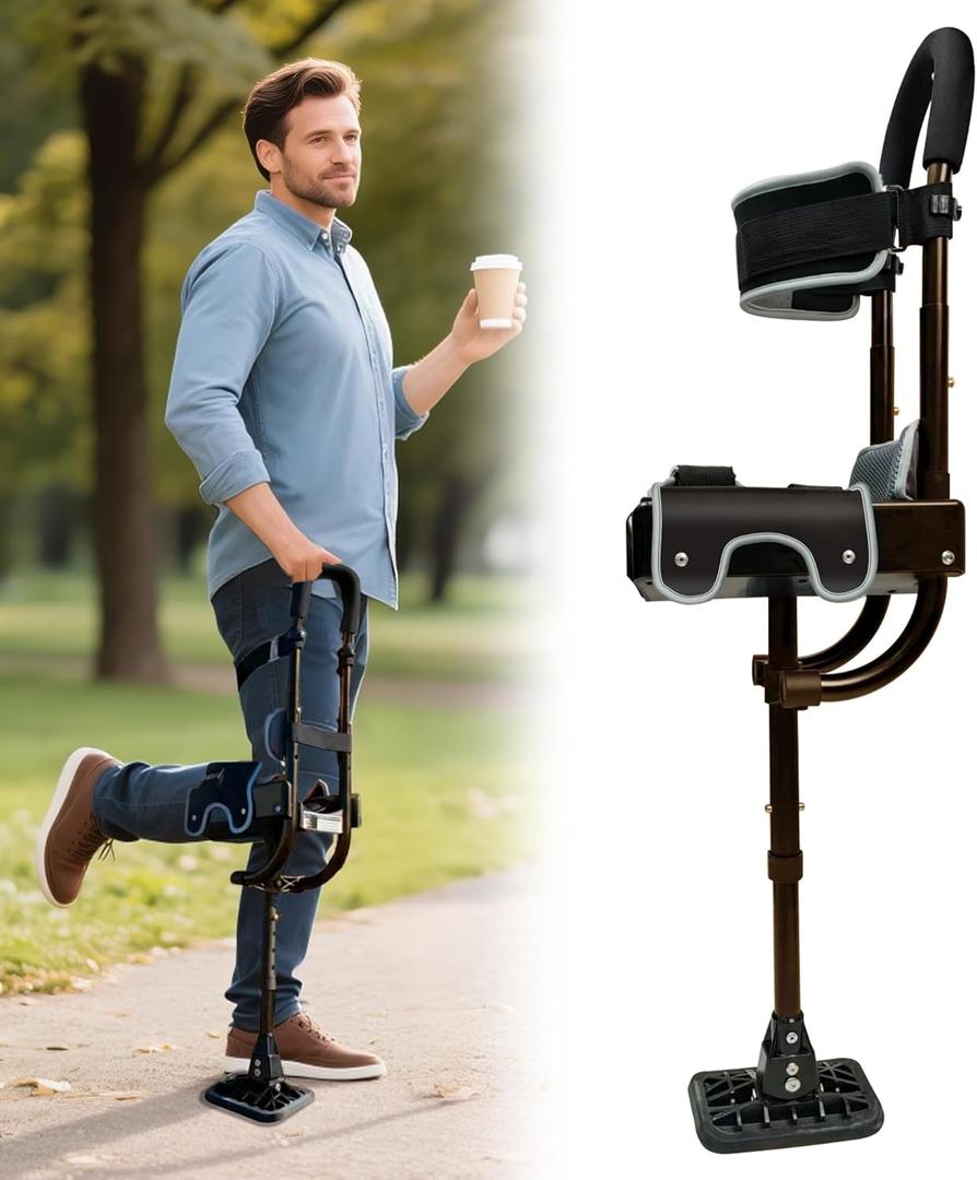 Hands Free Crutch with Safety Kneepad, Peg Leg Crutch Alternative for Adults, Comfortable Knee Crutches for Foot, Ankle, and Lower Leg Injuries- Suitable for Both Left and Right Feet (Glossy)