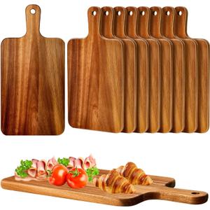 Nuenen 10 Pcs Wood Cutting Board with Handle 15.7 x 7.8 Inch Acacia Wooden Serving Kitchen Chopping Boards for Pizza, Bread, Cheese, Charcuterie, Fruit, Vegetables(Acacia)