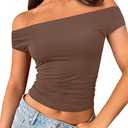 Trendy Queen Off The Shoulder Tops for Women Going Out Y2K Summer Cute Shirts Sexy 2026 Double Lined Spring Club Outfits Coffee S