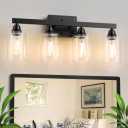 4-Light Bathroom Light Fixtures, Matte Black Modern Vanity Lights with Clear Glass Shades, Bathroom Wall Lamp for Mirror Living Room Cabinet Bedroom Porch (Bulbs Not Included)