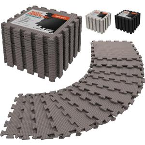 AIRHOP 18 Tiles Gym Floor Mat, EVA Foam Puzzle Gym Mat, High-Density Interlocking Foam Floor Tiles for Home Gym, Play Workout Garage Kitchen Flooring (Brown)