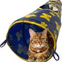 NCAA Michigan Wolverines Cat Tunnel Tube Toy with Plush Football Catnip and Feathers