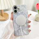 BITOBE Designed for iPhone 16 Case Silver Butterfly Design, Slim Shiny Glitter Shockproof Bumper Compatible with Magsafe Charging with Camera Protection for Women Girls Men 6.1"-Silver