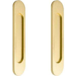 MOROBOR Self-Stick Oval Sliding Door Pulls, 2pcs Brushed Gold Aluminum Alloy Flush Pull Punch-Free Handle for Sliding Barn Door Windows Cabinets