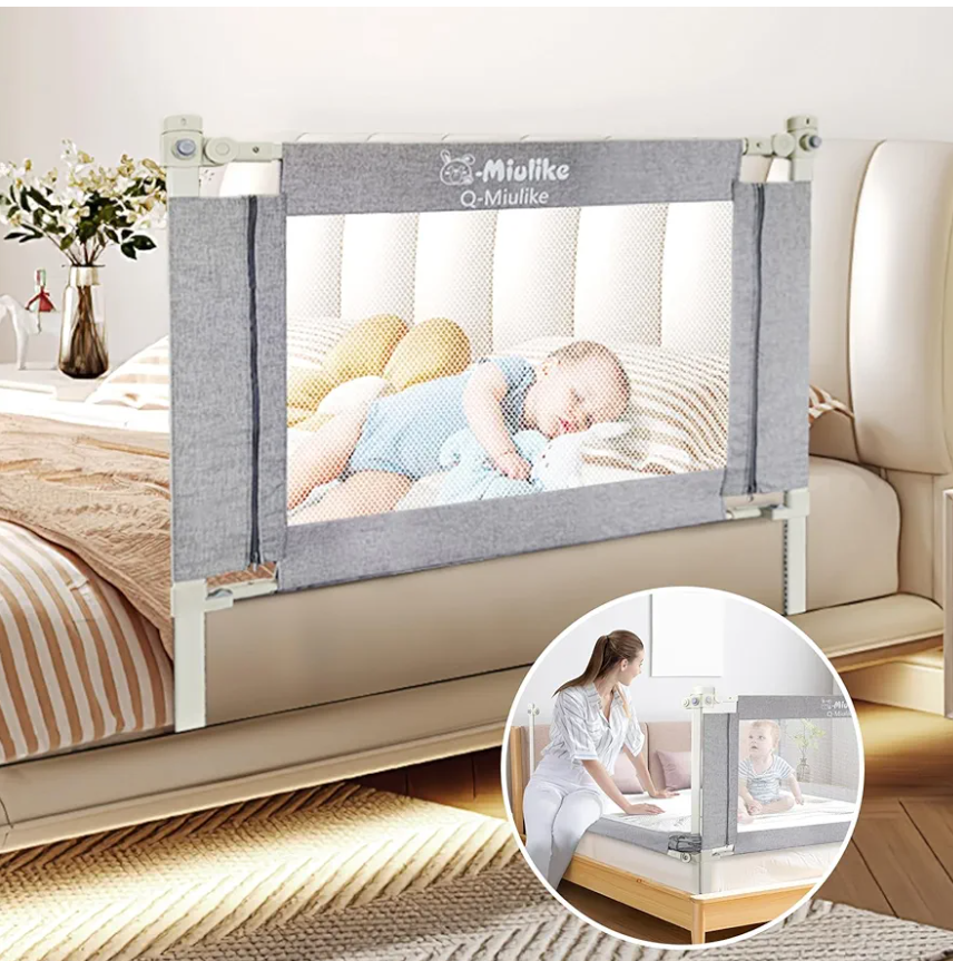 Q-MIULIKE Baby Bed Rails for Toddlers Crib Guard Rail Safety Rail Guards with Double Child Lock, 28 Height Adjustable Toddler Bed Rails for King Queen Twin Full Size Bed (Gray, 31.5", 1 Piece)