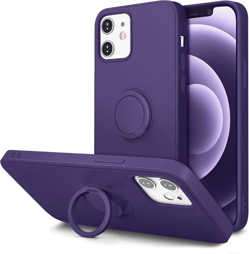 Hython Case for iPhone 12 Case & iPhone 12 Pro Case with Ring Stand, 360 Rotatable Ring Holder Magnetic Kickstand, Shockproof Rubber Protective Phone Case Cover Inner Microfiber Lining, Dark Purple