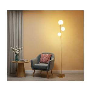 Fiqevs 3 Globe Mid Century Modern Floor Lamp for Living Room, Gold Floor Lamp with Frosted Glass Shade and LED Bulbs, Warm Light Standing Tall Pole Lamp for Bedrooms, Office - Antique Brass