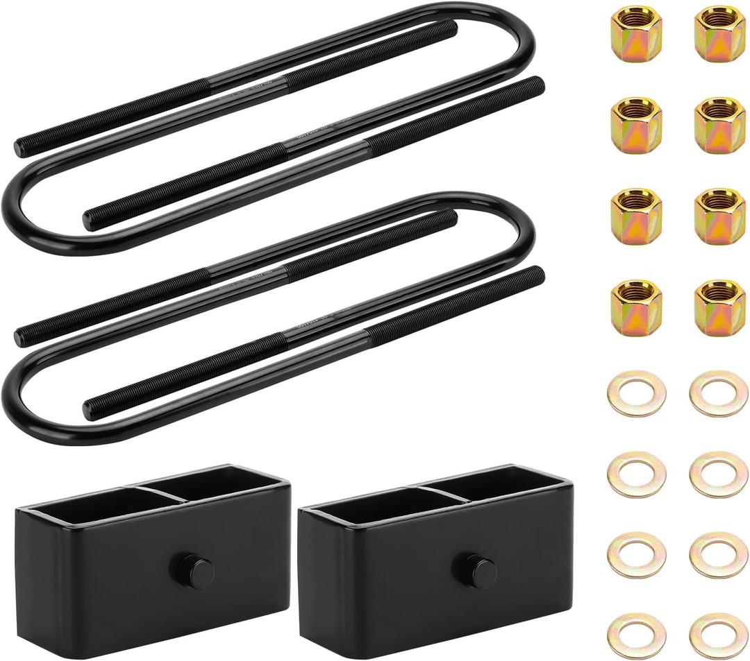 2'' Rear Lift Block Leveling Lift Kits Fit for Ford F250 Super Duty 1999-2022, F350 Super Duty 1999-2022, Excursion 2WD 4WD 2000-2005 with Extra Long Square Leaf Spring U Bolts