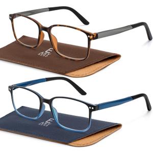 EASY READ 2 Pairs Sporty Style Reading Glasses for MenRectangular TR90 Blue Light Blocking Readers with Spring Hinge (Tortoise/Gradient Blue)