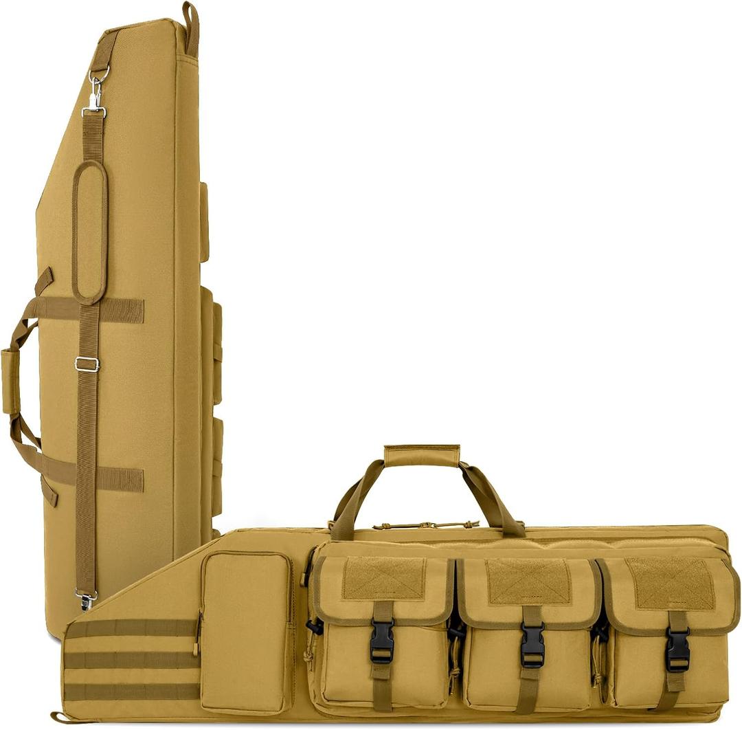 DULCE DOM Double Rifle Case 36 38 42 44 48 inch, Tactical Backpack for Range & Hunting, Soft Gun Bag with Movable Divider, Multiple Magazine & Accessory Pouches
