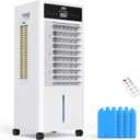JRD 3-IN-1 Portable Evaporative Air Cooler with Remote, 12H Timer, 4 Ice Pack, 2.4Gal Tank, 4 Mode & 3 Speed, Mist Function, Swamp Cooler Cooling Fan for Bedroom Home Office (White)