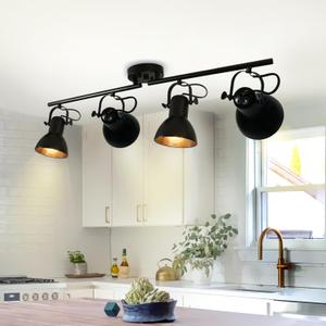 4-Light Track Lighting Kit 36" Kitchen Track Lighting Fixtures Ceiling with 4 Rotatable Light Heads, Track Lights Ceiling Mount Industrial Track Light for Living Room Bedroom Bar Hallway Office