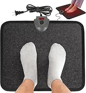 Hodeamy Heated Floor Mat Under Desk for Foot Warmer  Wider 110V Adjustable Temperature Electric Space Heaters Heating Pad  Carbon Crystal & Energy Saving Feet Warmers for Office,Home (Black Gray)
