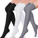 SunFeeling Compression Socks for Women & Men Circulation (2 Pairs) - Best Support for Athletic Running Nurses Recovery Travel (Large-X-Large, A2-thigh High /White/Grey)