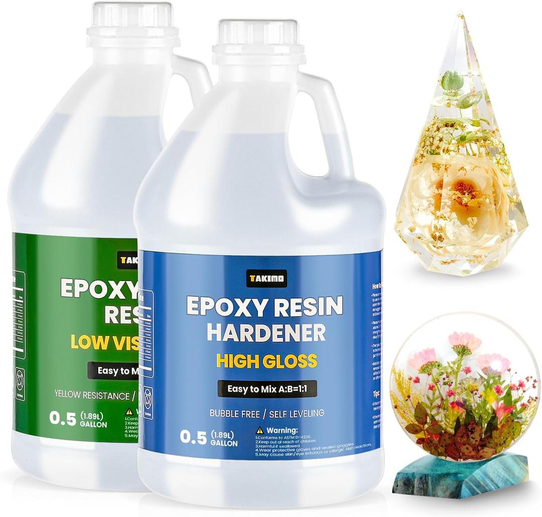 TAKIMO 1 Gallon Crystal Clear Resin Kit,No Bubble & Not Yellowing Epoxy Resin for Coating, Casting, Table Top,DIY, Bar Top, River Tables, Resin Art, Wood with High Gloss Finish