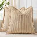 decorUhome Summer Corduroy Light Brown Euro Sham Throw Pillow Covers 24x24 Set of 2 Decorative Soft Boho Farmhouse Couch Pillow Covers for Living Room Bed Sofa Broadside Striped Pillow Cases