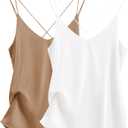 Ekouaer Womens 2-Pack Silk Satin Camisole Tank Top V Neck Sexy Cross Back Spaghetti Strap Cami Sleeveless Lounge Tops XXL