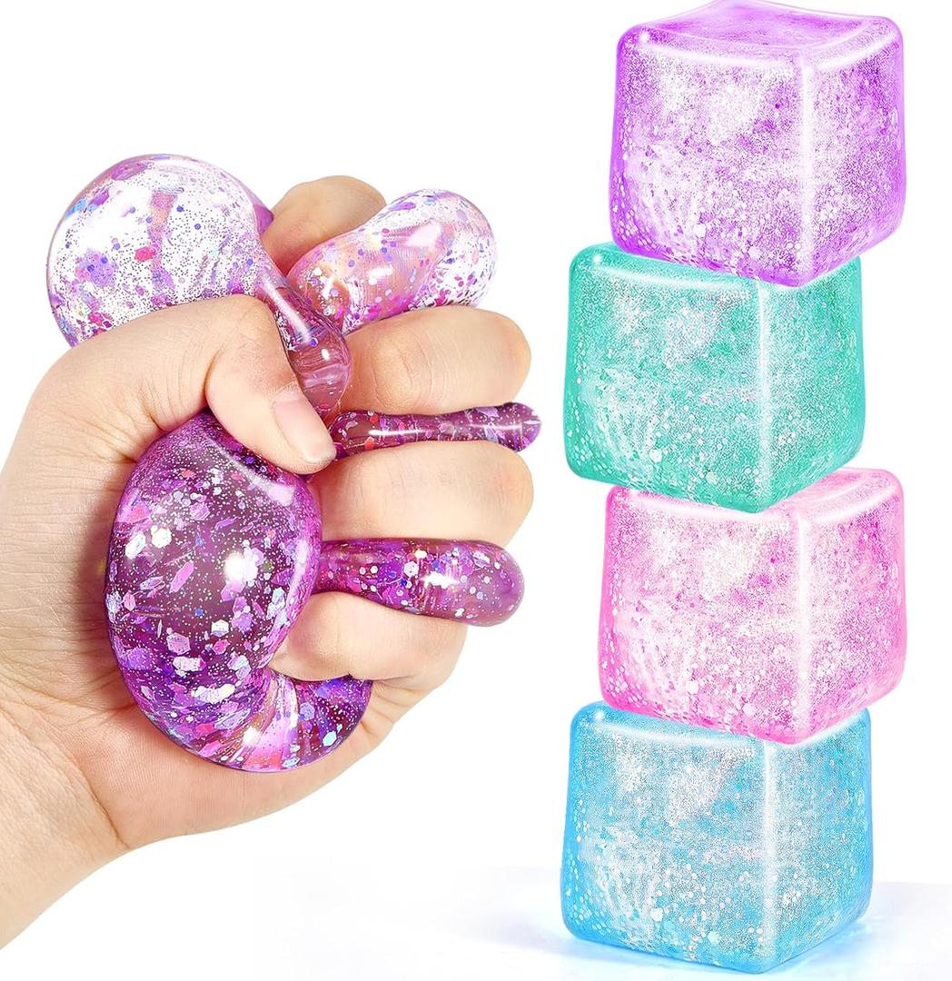 Squishy Fidget Toys for Kids & Adults: 4 Pack Cube Sensory Squeeze Toy-Large Size 2.16'', Stress Anxiety Relief Balls, Gifts for Girls Boys Teens Party Favors, Toys for Ages 3 6 7 8 12 Years Old