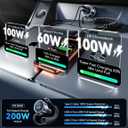 200W Car Charger USB C, PD100W Fast Charge w/100W Type C Fast Charging 5FT Coiled Cable, PD3.0/QC4.0/PPS Cigarette Lighter Phone Adapter for iPhone 17/16 ProMax, MacBook Pro/Air, Samsung S26/S25, iPad