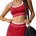 Yanekop Womens Athletic Skirt Sets 2 Piece Workout Sets Tennis Golf Outfit Cropped Tank Top and Skort Set Gym Yoga(Red, XS)