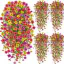 Artificial Hanging Flowers for Outdoors Summer Decoration, 4PCS Upgrade UV Resistant Faux Silk Hanging Plants for Outside, Garden, Porch, Window, Home Decor (Summer Color, 4PCS)