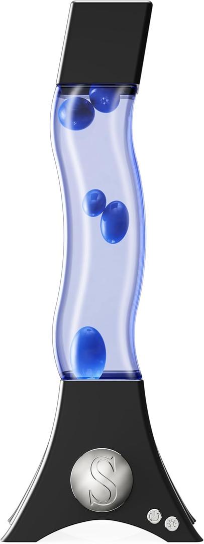 Unique Curved Liquid Motion Lamp with LED Color Changing, Decorative Lamp for Bedroom, Living Room, Office, Black Base with 'S' Logo and White Wax, Novelty Lighting Gift for Adults & Kids-Black