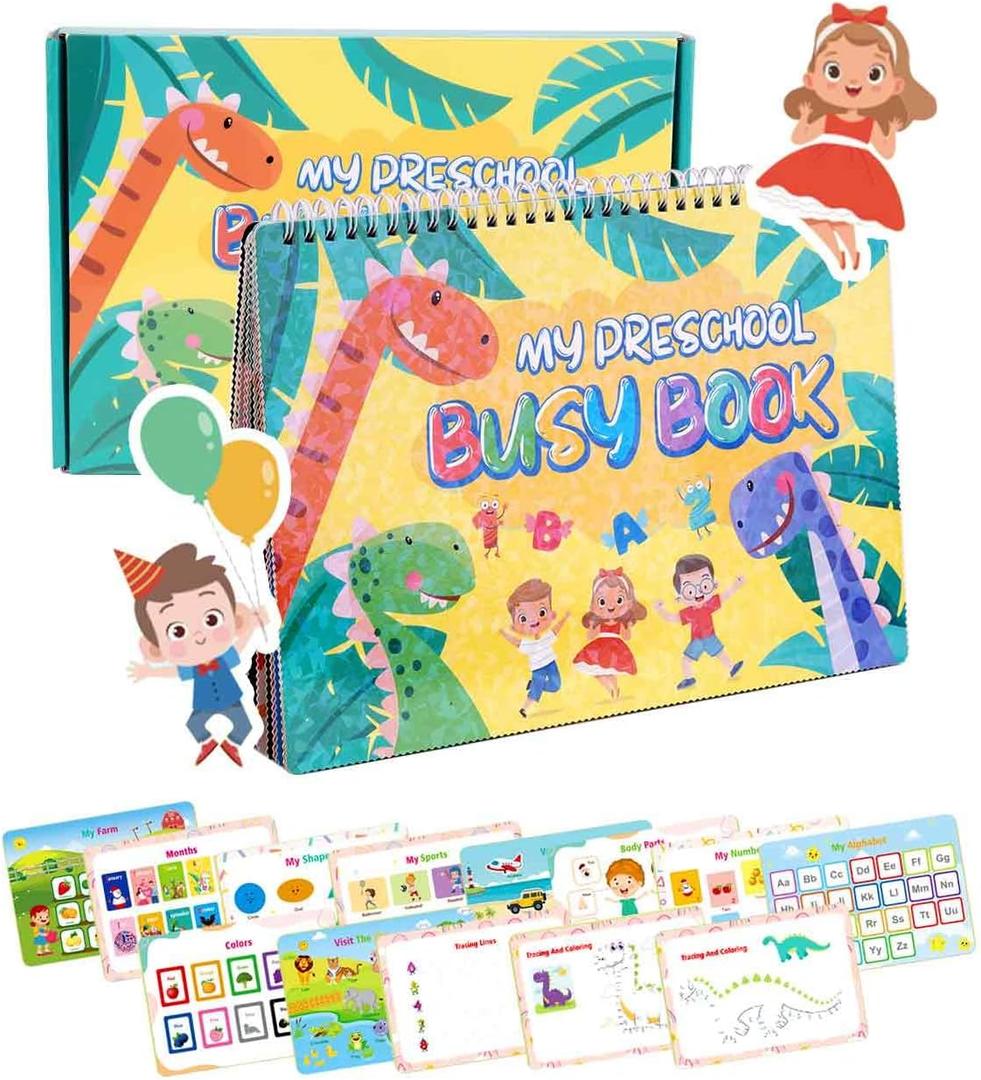 Busy Book for ToddlersMontessori 32 Themes Dinosaur Preschool Learning Activities,Busy Book Toddler Sticker Books for 2 3 4 5 6Year Olds Boys Girls, Children's Day, Birthdays Gifts for Kids