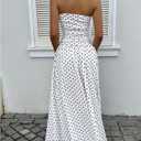 Milumia Women's Polka Dots Strapless Ruched Maxi Dress Ruffle A Line Summer Dresses Sundress (White, L)