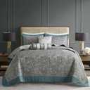 Madison Park Reversible Jacquard Quilted King Bedspread Set Teal, 5pc, Oversized King