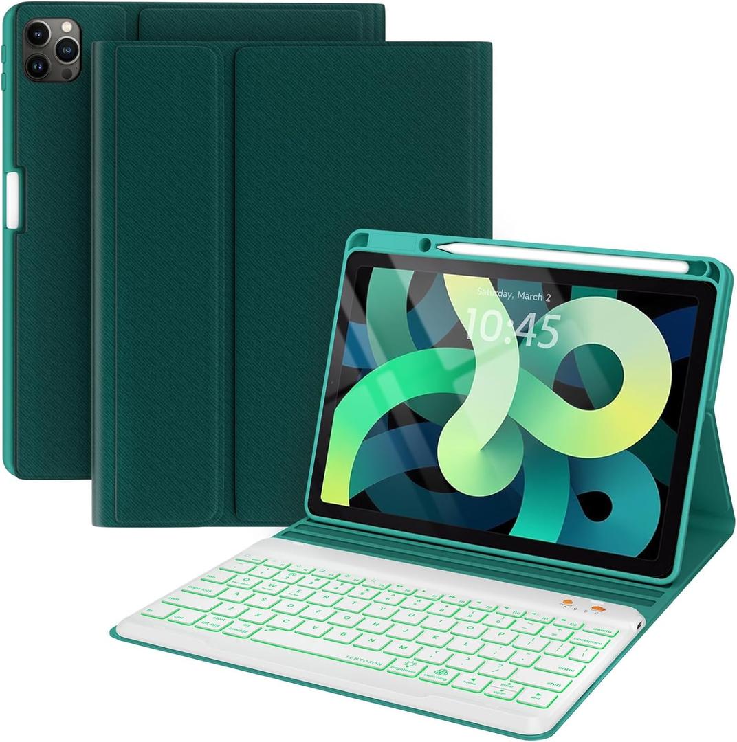 Keyboard case for ipad Air 11 inch(M2 2024)/10.9 Inch Air 5th 4th Generation & iPad Pro 11 inch (1st/2nd/3rd/4th Gen)-Backlit Detachable Keyboard, Folio Cover with Upper Easily Pencil Holder-(Teal)