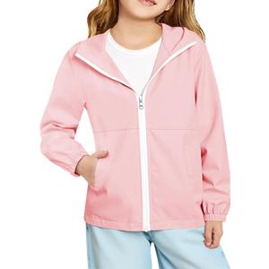 Haloumoning Girls Hooded Jackets Kids Waterproof Windbreaker Lightweight Rain Coats with Pockets 5-14 Years (Pink)