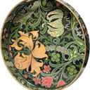 Round Decorative Tray- Flower Vine Style, Marbling Plastic Tray with Handles, Modern Vanity Tray and Serving Tray for Ottoman, Coffee Table, Kitchen and Bathroom, Size 13 INCH (Green)
