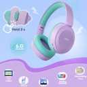 acer Kids Bluetooth Headphones, 85/94dB Volume Limiter, Foldable Wireless Over-Ear Headphones for iPad, Travel, 60H Playtime, Bluetooth 6.0, Built-in Mic, Purple Green, OHR668