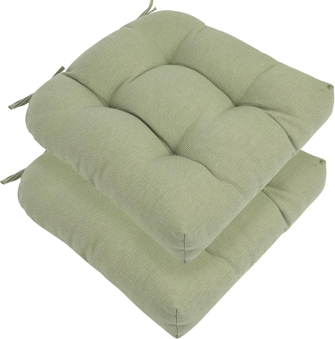 Indoor/Outdoor Tufted Seat Cushions with Ties Set of 2, 19"x19" Chair Cushions for Dining Chairs, Waterproof Overstuffed Chair Pads for Garden Patio Kitchen Home-Light Green, 2 Count