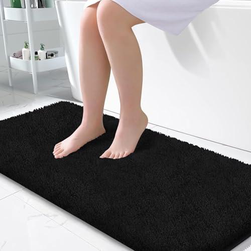 PROOVEELLY Black Bathroom Rugs 59.1"x23.6", Extra Soft Absorbent Thick Shaggy Bath Rugs, Non Slip Quick Dry Bath Mat, Machine Washable Bath Rugs for Bathroom, Microfiber Rugs for Shower Bathtubs, Black