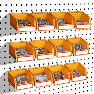 ELEAD Pegboard Bins Organizer Set 12-Pack - Durable Storage Tray for Screws, Nuts, Bolts, Hardware, Crafts, Accessories | Fits Standard Pegboards | 16 Labels for Garage Workshop Craft Room