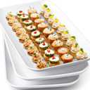 DELLING 14 Inch Large Serving Platter Set of 3, White Porcelain Serving Trays for Entertaining, Rectangular Platters for Turkey Meat Appetizer Party, Oven Microwave Dishwasher Safe Dinnerware