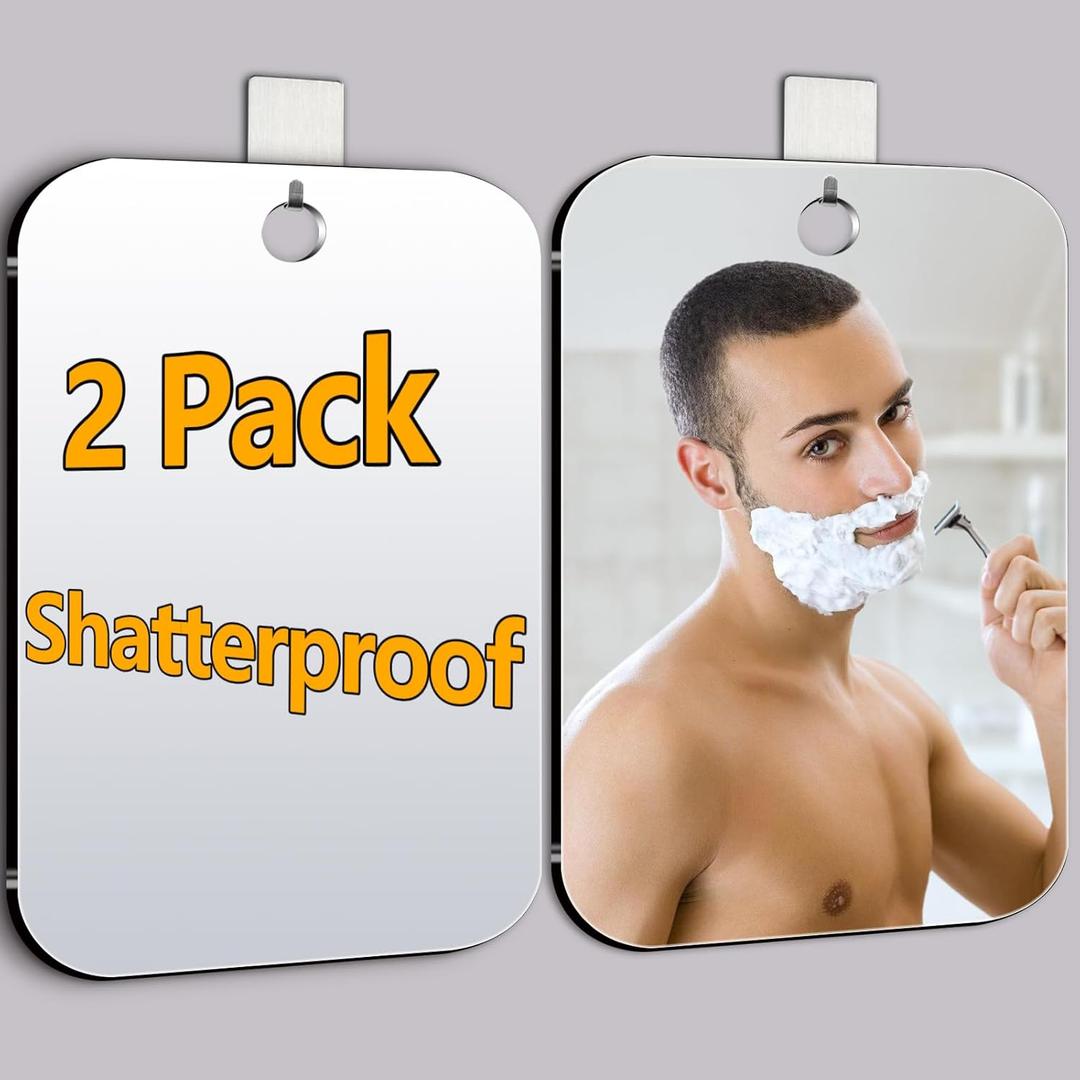 2 Pack Shatterproof Plastic Shower Mirror for Shaving, (Larger 11x7 in) Small Wall Mirror for Camping, Unbreakable Travel Shaving Mirrors for Shower, Outdoor Plastic Mirrors for Shave, Little Mirro