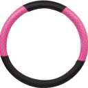 BDK CarXS Diamond Quilt Steering Wheel Cover, Pink Breathable Anti-Slip Protector with Bling Bling Sequin for Women, Fits Most Standard Wheel Sizes 14.5-15 inch