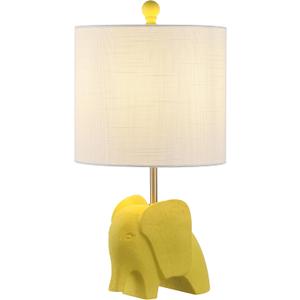 JONATHAN Y JYL1143C 17.5" Bohemian Elephant Table Lamp for Kids Room, Yellow Resin Animal Desk Lamp for Nursery, Playroom, Bedroom Bedside Nightstand, White Linen Drum Shade, LED Bulb Included