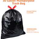 Amazon Basics 30 Gallon Multipurpose Drawstring Trash Bags, 20% Post Consumer Recycled, Black with Red Drawstring, 50 Count