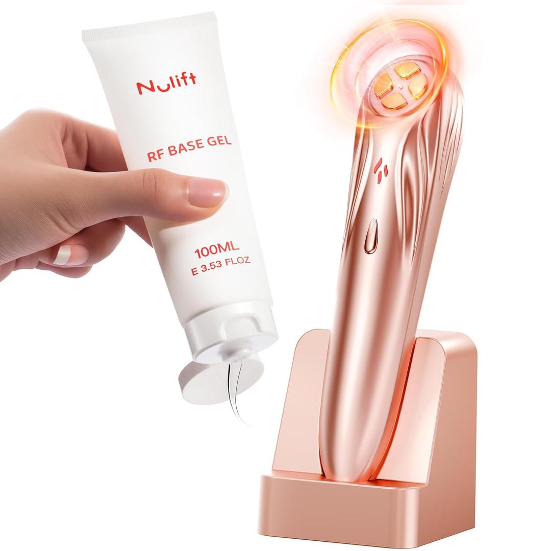 RF Radio Frequency Facial Device, 1MHz RF Machine for Anti-Aging & Face Lifting, Wireless Skin Tightening for Wrinkles & Jawline, 3 Modes for Home Use with Gel (Champagne Gold)