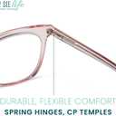 2SeeLife Blue Light Reading Glasses for Women  Small-Medium Fit, Sturdy Frame, Spring Hinges, Premium Readers, Pink, +2.25