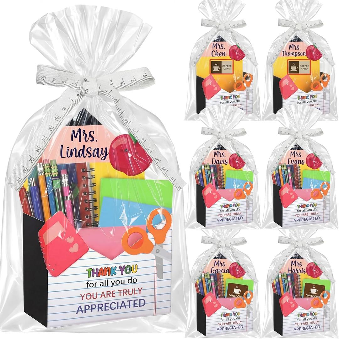 Eaasty 6 Pack Teacher Appreciation Gifts Bulk, Thank You Teacher Gift Boxes with Ribbon Cards, Foldable Pencil Design Paper Basket for End of Year Party Decorations (Pencil)