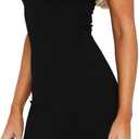 Women's Summer Sexy Square Neck Sleeveless Casual Short Dress Bodycon Party Club Mini Dresses (Black, S)