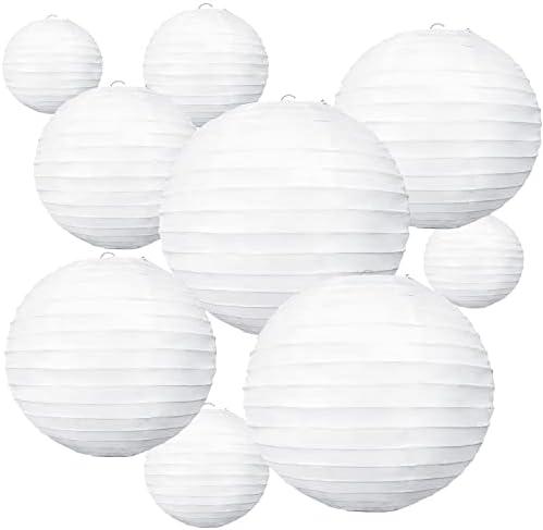 BEISHIDA 7 Pcs White Paper Lanterns Decorative Chinese/Japanese Hanging Round Paper Lanterns Lamp for Birthday, Wedding, Christmas, Bridal, Home Decor, Party Decoration(Size of 4”, 6”, 8”, 10”)